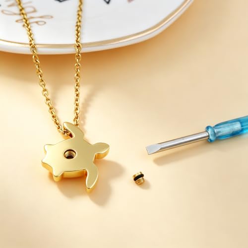 Sea Turtle Urn Necklace for Ashes Memorial Keepsake Urn Jewelry Ash Holder Cremation Urn Pendant Necklace for Women Men Gold
