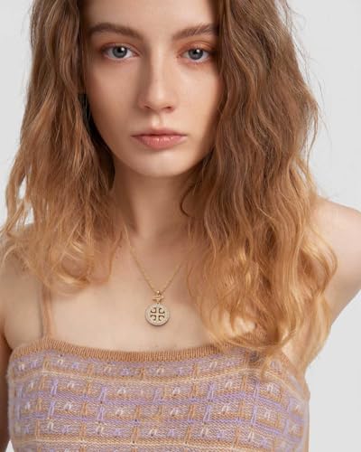 POTESSA 18K Gold Plated Pendant Necklace Medallion Coin Heart Y Shaped Chain Toggle Necklace for Women Jewelry CZ Cross