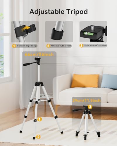 Nikotek self-leveling green beam cross-line laser level with 27-inch tripod and carrying pouch
