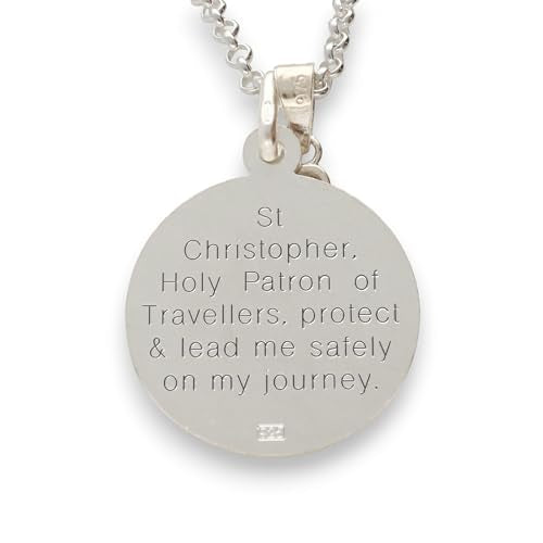 Christopher James of London | St. Christopher Pendant and Crystal Cross on 18" Necklace | Solid 925 Sterling Silver | Traditional Saint Design & Travellers Prayer | Travel Gift with Gift Box Included Pink
