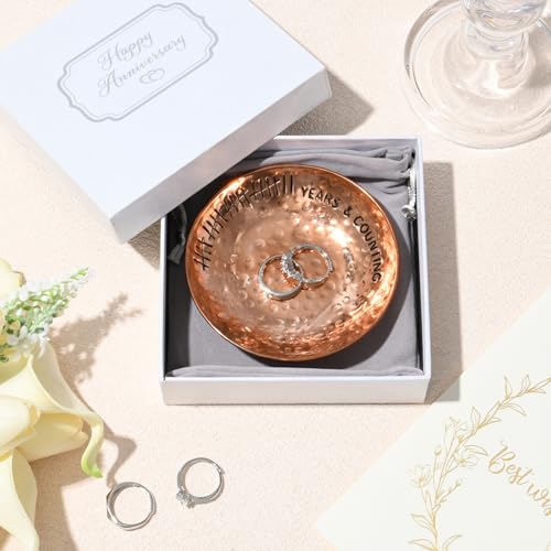 22 Year Wedding Anniversary Copper Gifts 22th Gifts 4" Copper Jewelry Tray Engraved Decorative Dish for Couple Him or Her 4 Inch 22 Years