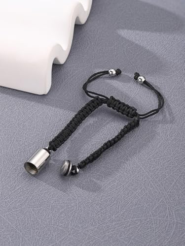Zysta Cremation Urn Bracelet for Ashes Adjustable Rope Cylinder Urn Bracelet Bangle for Ashes for Men Women Stainless Steel Memorial Keepsake Rope Braided Bracelet Jewelry Silver