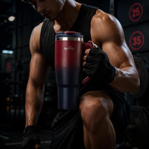 Era Flip 40oz Tumbler with 100% Leakproof Covered Straw Lid | Hygienic Covered Straw | Insulated Stainless Steel Water Bottle with Handle | Cup Holder Friendly | BPA-Free (Maroon & Navy) Maroon