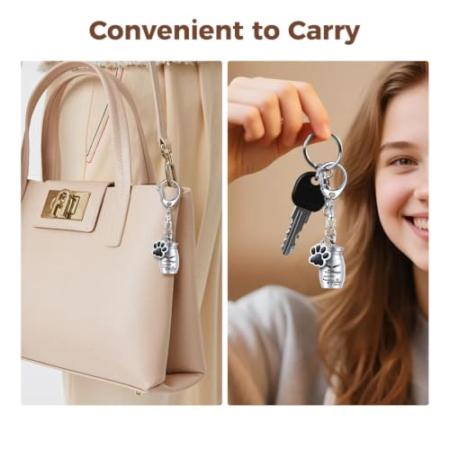 Memorial Urn Keychain, Pet Ashes Keyring - Stainless Steel Cremation Ashes Holder for Dogs, Cats & Small Pets for Ashes & Hair, Best Friend Dog Ashes Silver+black