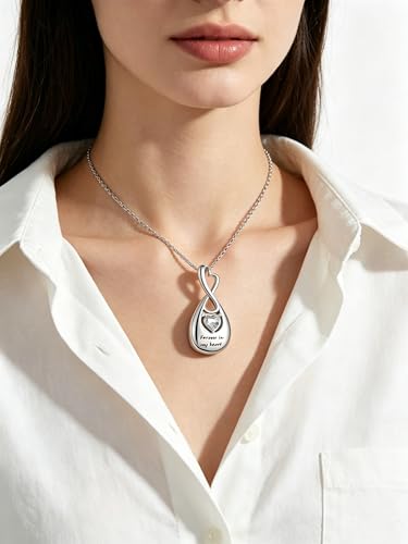 Cremation Inifinity Urn Necklace for Ashes in My Heart Dad/Mom/Grandma Stainless Steel Memorial Urn Pendant Ashes Holder Jewelry