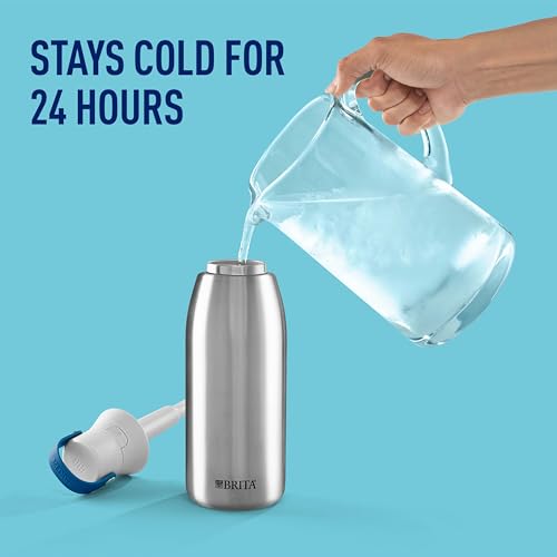Brita Stainless Steel Premium Filtering Water Bottle, BPA-Free, Reusable, Insulated, Replaces 300 Plastic Water Bottles, Filter Lasts 2 Months or 40 Gallons, Includes 1 Filter, Stainless - 32 oz 32 Ounces