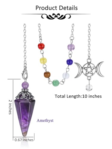 CrystalTears Amethyst Healing Crystals Pendulum Natural Crystal Stone Point Pendulums for Dowsing Meditation Divination Tools Spiritual Crystal Gifts for Witchcraft Crystal Grid Positive Energy