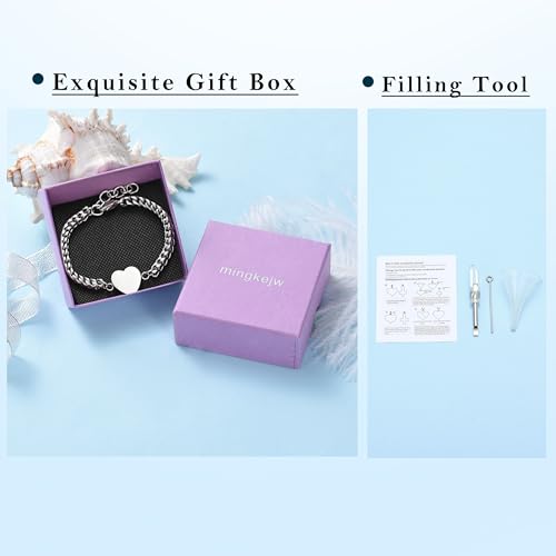 Heart Cremation Urn Bracelet for Ashes, 316L Stainless Steel Memorial Jewelry, Adjustable Cuban Link Keepsake Bracelet for Pet/Human Loss, Filling Tools & Gift Box Included Silver