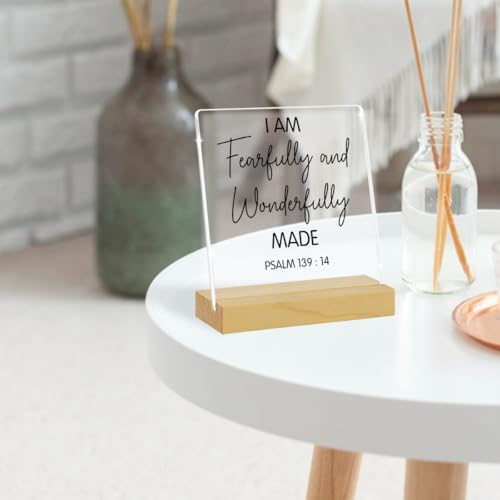 Positive Bible Psalms 139 14 Acrylic Sign, Christian Religious Gifts for Women, Bible Verses Gifts, Christian Women Gifts, Bible Decor Verses Decorations for Home Office Desk Fearfully