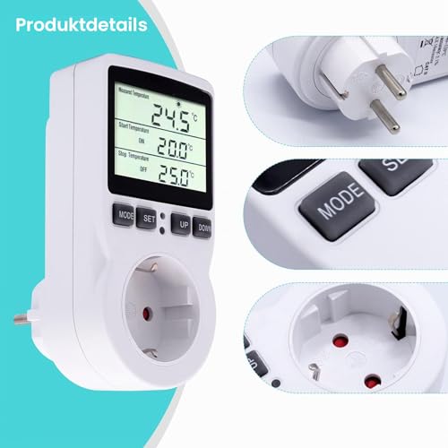 Digital Thermostat with LCD Temperature Control, Multifunction with Timer and Probe for Greenhouse, Aquarium, Terrarium, Reptile, Incubator