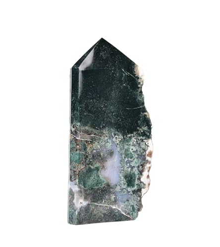 AMOYSTONE Moss Agate Crystal Point - 0.8-1.3 lb Natural Stone Carving for Meditation & Spiritual Decor 0.8-1.3 Pound