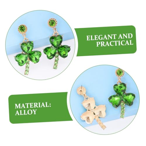 Shamrock Earrings for Women Rhinestone Drop Earrings Green Leaf Irish Holiday Jewelry Party and Celebration Accessory