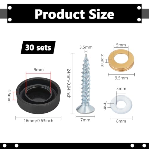 BENECREAT black stainless steel mirror screw cover caps, 0.63-inch flat round decorative cap nails
