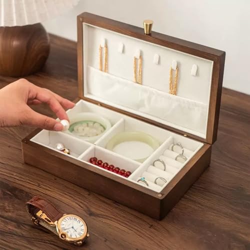 Wooden Jewelry Box, Simple Solid Wood Wooden, Ring Holder and Necklace Organizer, Black Walnut, 24 * 15 * 6cm L24*W15*H6cm