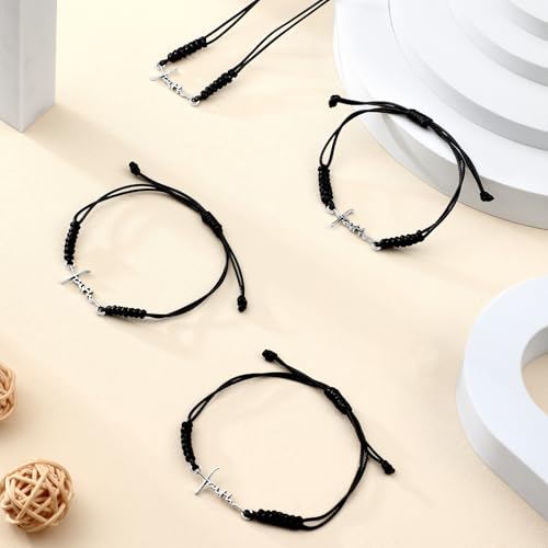 Rtteri 20Pcs Faith Cross Bracelets Religious Gifts for Women Black