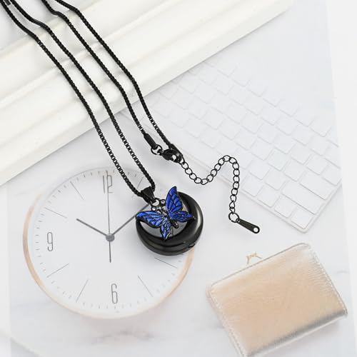XSMZB Butterfly Urn Necklace for Ashes Women Men Moon Memorial Cremation Jewelry Ash Holder for Human Pet Keepsake Pendant Gift Black