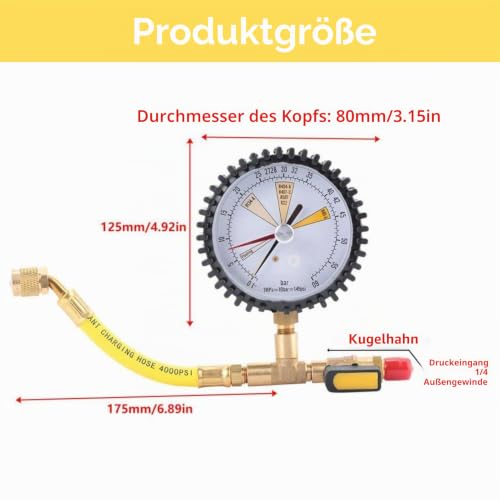 Jadeshay Pressure Gauge, Air Conditioning Cold Nitrogen Pressure Tester Pressure Use for Air Conditioners Cold Nitrogen Pressure