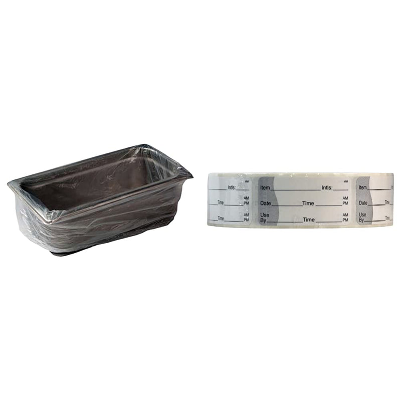 DayMark Safety Systems-IT110214 Steam Pan Liner, 18" x 14", for Use in 1/3 and 1/4 Size Pans (Pack of 250),Clear & -IT110117 Removable Item/Date/Time Use-by Shelf-Life Label, 1" x 2" (Roll of 1000)