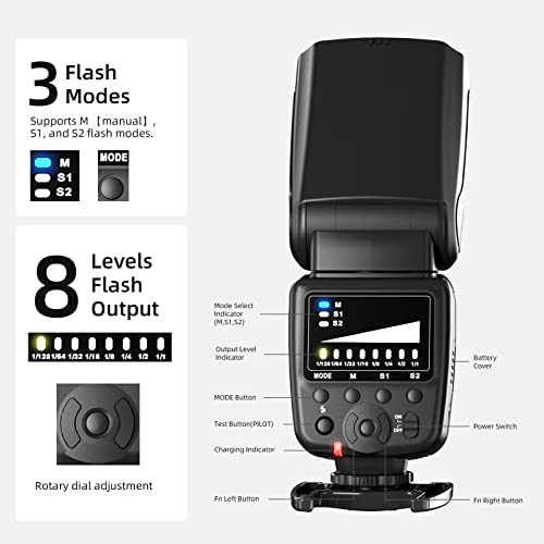 PHOTOOLEX Camera Flash Speedlite FK300, GN33, Manual S1/S2 Wireless