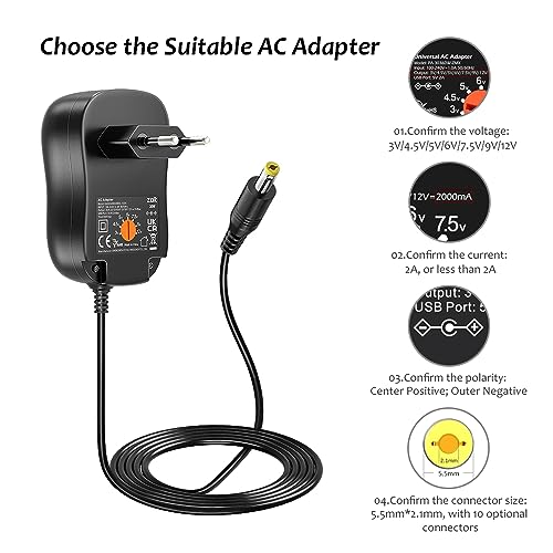 Zolt 30W Universal Power Supply AC DC 3V 4.5V 5V 6V 7.5V 9V 12V 2A Power Supply, Multi-Voltage Adapter with 5V 2A USB Port and 10 DC Plugs for Household Electronics, 2000mA Max. small