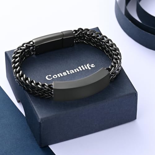 constantlife Cremation Bracelet for Ashes for Men - Stainless Steel Cuban Link Urn Bracelet Keepsake Ash Holder Cremation Memorial Jewelry Always in My Heart-Black 20 Centimeters