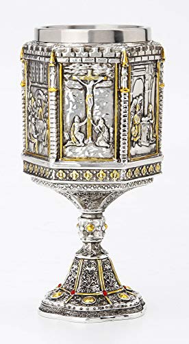 Veronese Design 7 1/8" Life of Jesus Wine Chalice with Stainless Steel Tumbler Electroplated Polyresin Sculpture Cup