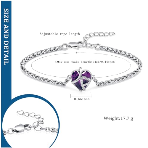 constantlife Heart Shape Urn Bracelet for Ashes for Women Stainless Steel Crystal Cremation Keepsake Adjustable Link Bangle Loved Ones Memorial Jewelry Gift Silver-Purple