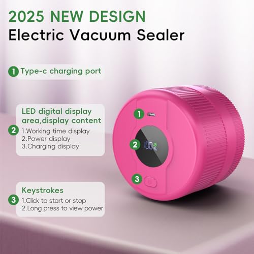 Mason Jar Vacuum Sealer Kit, Electric Mason Jar Sealer for Wide & Regular Mouth Mason Jars, Ideal for Pickles, Jam, Salad, Overnight Oats, Dry Food and Meal Prep Storage (Berry) Berry
