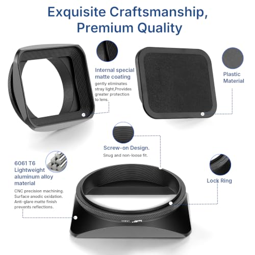 Haoge 72mm Square Metal Screw-in Mount Lens Hood Shade with Cap for 72mm Canon Nikon Sony Leica Leitz Carl Zeiss Voigtlander Nikkor Panasonic Fujifilm Olympus Lens and Other 72mm Filter Thread Lens