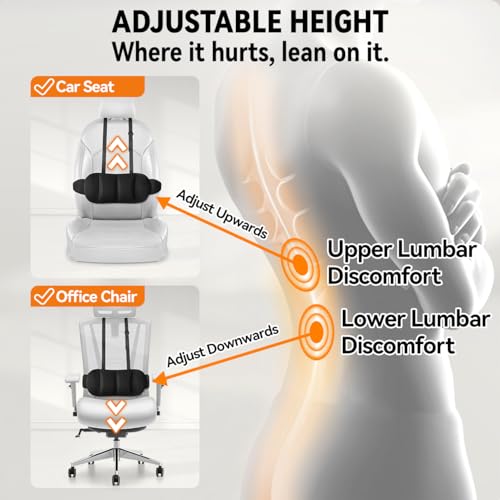 Gray Veitail lumbar support pillow for car seats, adjustable back support cushion for improved comfort during drives.
