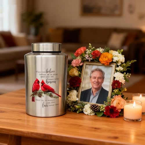 Large Cardinal Cremation Urns for Human Ashes, for Adult Female & Male Cardinal-silver Large 220 lbs - Standard
