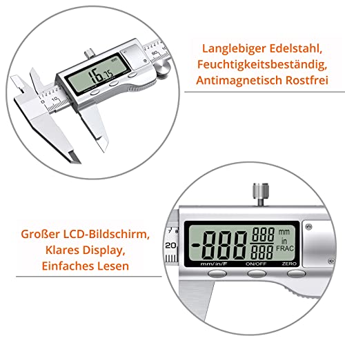 Proster Digital Vernier Caliper 150 mm / 6 Inch Stainless Steel Electronic Caliper Fraction/Inch/Metric Conversion Measuring Tool for Length Width Depth Inner Diameter Outer Diameter 6 inches