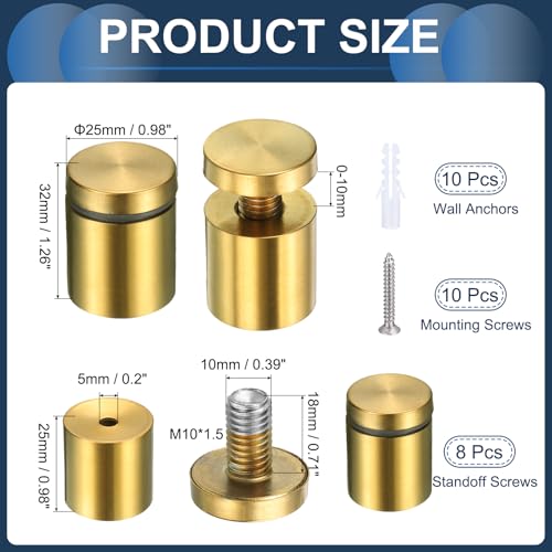 uxcell gold stainless steel standoff screws and anchors for bathroom mirror, acrylic sign, picture frame wall mounting
