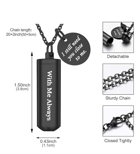 Cremation Cylinder Necklace for Ashes for Ashes Stainless Steel Urn Locket Pendant Cremation Memorial Jewelry Black