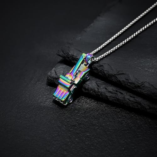 Crane Cremation Jewelry for Ashes Engineering Vehicle Memorial Urns Necklaces Pendant Stainless Steel Memorial locket Keepsakes Human Ash Pendant Jewelry for Men Women Rainbow