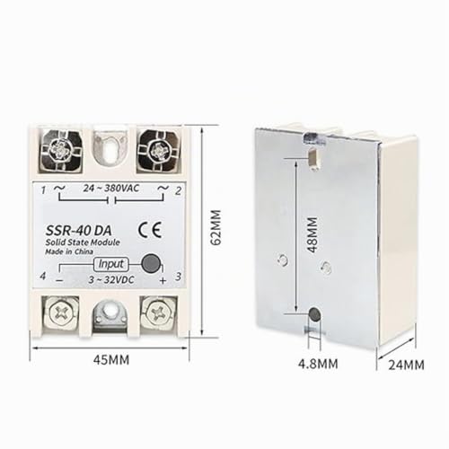 SSR-40DA Solid State Relay Module 2pcs | Solid State Relay 3-32VDC, 24-380VAC Output, 40A Heatsink