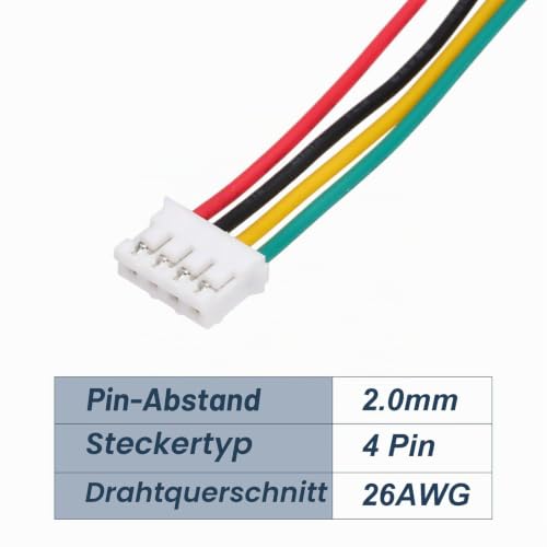 QUARKZMAN Pack of 30 JST-XH Plugs, 4 Pin Female Male Pin Header, 2.54 mm Spacing Female Adapter with 26AWG 300 mm Pre-Crimped Cable Wire