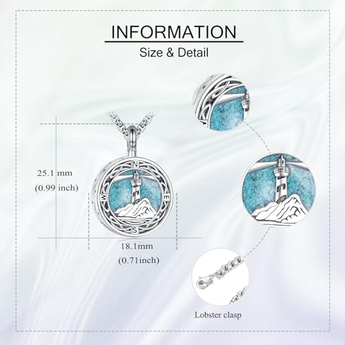 ONEFINITY Lighthouse Urn Necklace for Ashes 925 Sterling Silver Urn Pendant Memorial Keepsake for Ashes Cremation Jewellery Gift