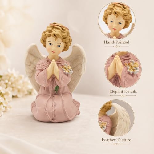 Kneeling Praying Angel Figurine With Flowers, 5.32 Inch Resin Angel Decor 5.32'' Pray Angel Kneeling