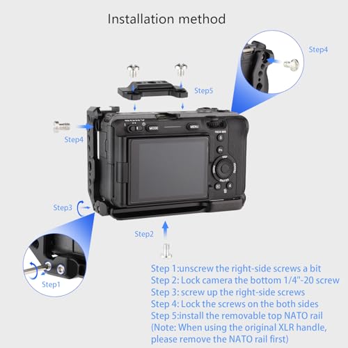 Leftfoto FX3 / FX30 Half Camera Cage with Removable Top NATO Rail - Modular Design Camera Protection Frame Rig with Arca Base Compatible with Sony FX3 FX30 Original XLR Handle DJI RS Gimbal