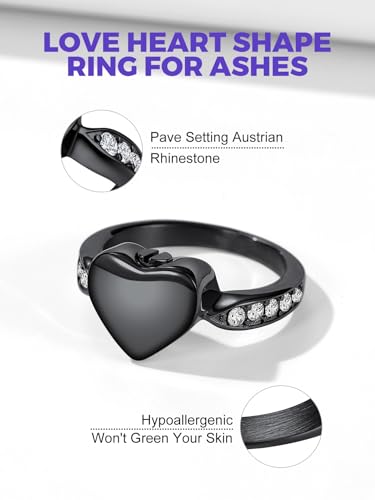 Richsteel Stainless Steel Heart/Claddagh Cremation Urn Ring for Ashes 03-Black-Heart 8