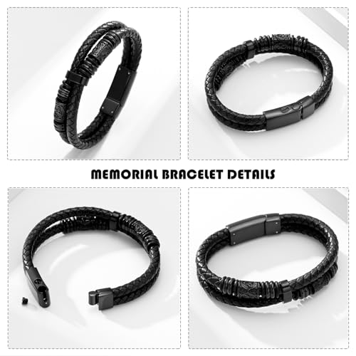 zeqingjw Urn Bracelet for Ashes for Men Viking Thor's Hammer Cremation Bracelet Ashes Keepsake Bangle Leather Braided Urn Jewelry for Loved One Black 24CM