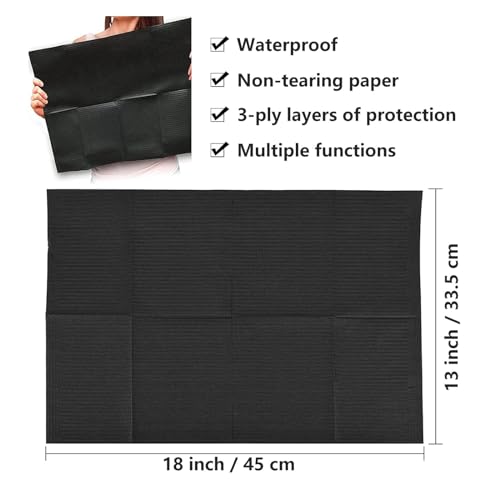 Dental Bibs - Pack of 35 Tattoo Dental Bibs 45.5 x 33 cm 3-Layer Waterproof Tattoo Table Covers Tray Clean Pad Multi-Purpose Black Tattoo Bibs 35 Pieces Black