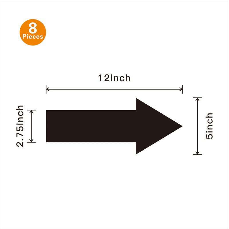 [Australia - AusPower] - Beiyier Large Removable 8-Piece 12" Vinyl Directional Arrow Stickers, Adhesive Floor Decals for Waterproof Marking and Safe Road Instructions (5×12 inches, Black 