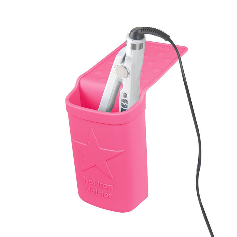 Hot Iron Holster | Adhesive-Free Silicone Storage Pocket for Organization and Travel | Heat Resistant to 500°F | Ideal for Curling Irons, Hair Straighteners, and other Hot Tools Pink