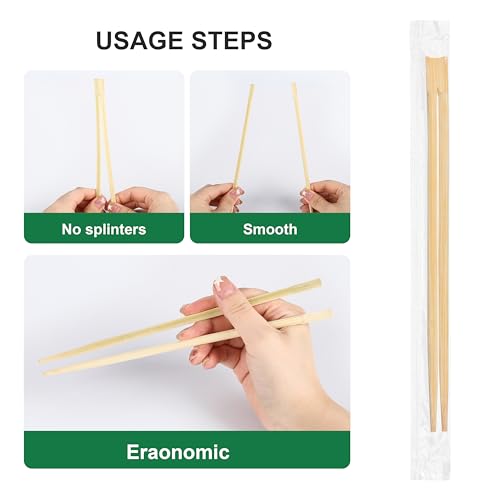 Disposable Bamboo Wood Chopsticks – 9.25" Break-Apart Square Chopsticks Individually Wrapped, Flat Wooden Chop Sticks for Takeout, Restaurants & Catering (100paris) 100paris