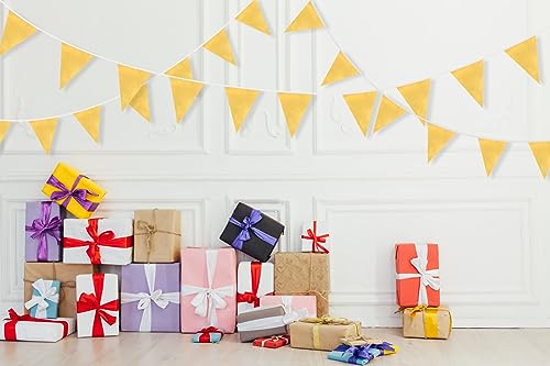 Gold Fabric Bunting, 66 Feet Banners with 52 Waterproof Reusable Triangle Flags for Mother's Day, Birthday, Wedding, Home, Outdoor Party Decoration Gold