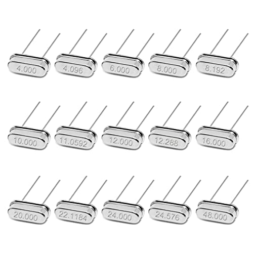 AUKENIEN Quartz Oscillator Kit 15 Values 60 Pieces 4MHz 4.096MHz 6MHz 8MHz 8.192MHz 10MHz 11.0592MHz 12MHz 12.288MHz 16MHz 20MHz 22.1184MHz 24MHz 24.576MHz 48MHz Quartz Crystal Oscillator Quarzoszillator Kit