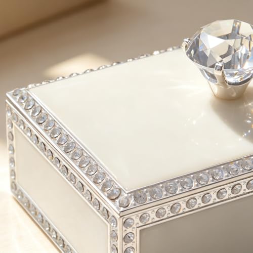 Diamond Crystal Jewelry Storage Box for Rings Earrings Necklace Treasure Chest Organizer Jewelry Keepsake Gift Box Case for Girl Women (Diamond Rectangle Silver Plating) Large Diamond