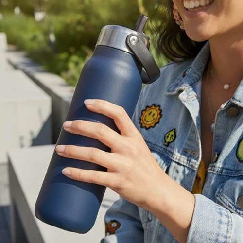 S'well Recycled Stainless Steel Explorer with Flip Straw Lid, 24oz, Azurite, Triple Layered Vacuum Insulated Container Keeps Drinks Cold for 36 Hours and Hot for 8